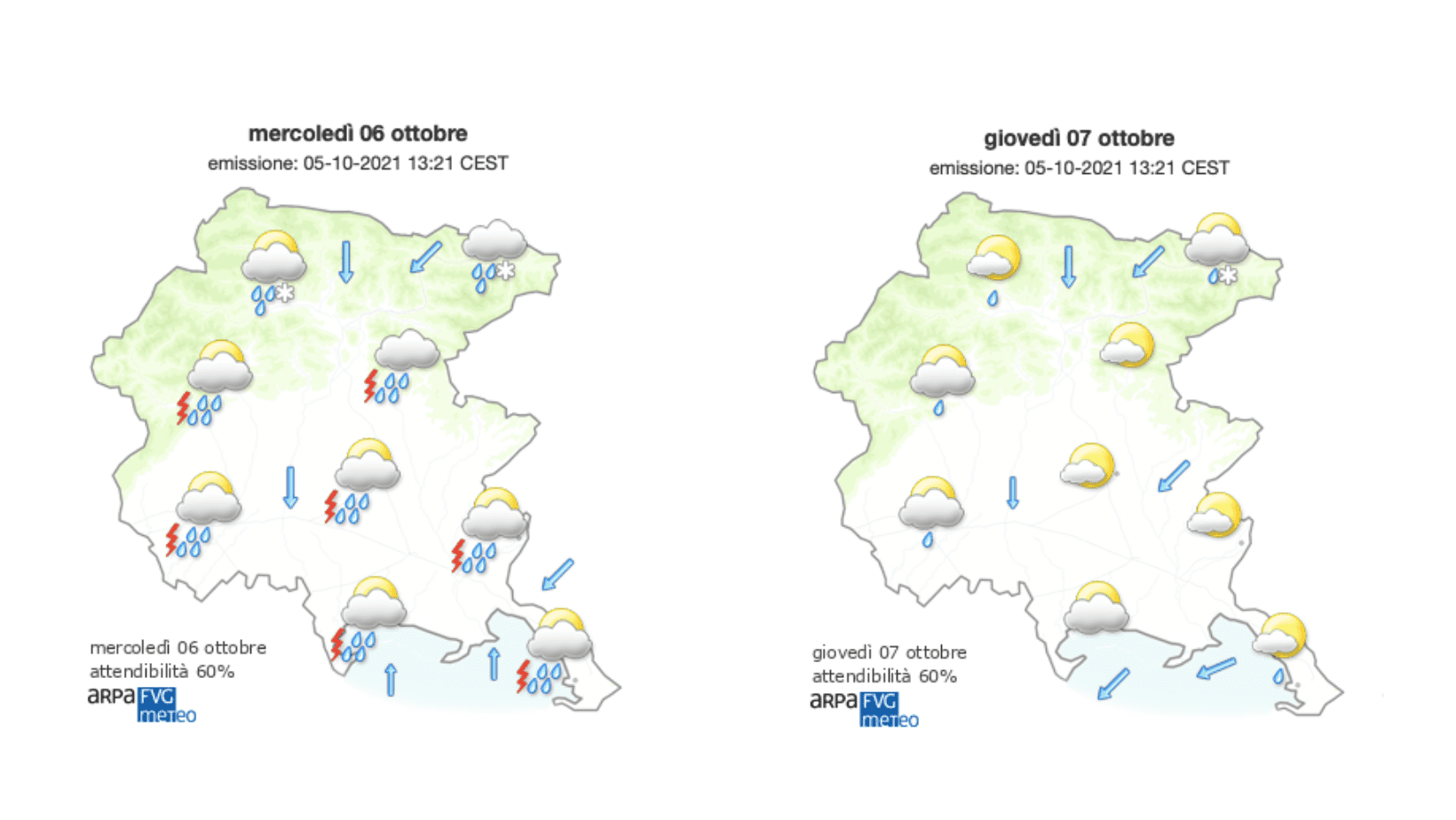 Immagine per Meteo, pioggia e maltempo sul Goriziano con Bora sulla costa